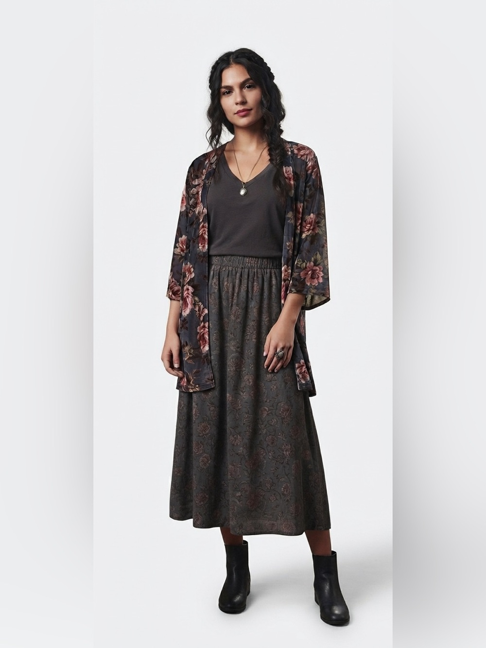 NWT American Eagle Velvet Burnout Floral Kimono Cardigan Whimsigoth Boho Size M